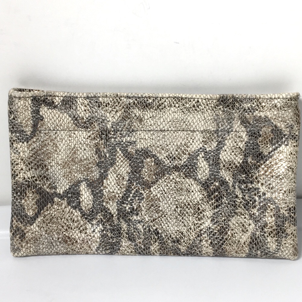 Eliza B snakeskin leather clutch.